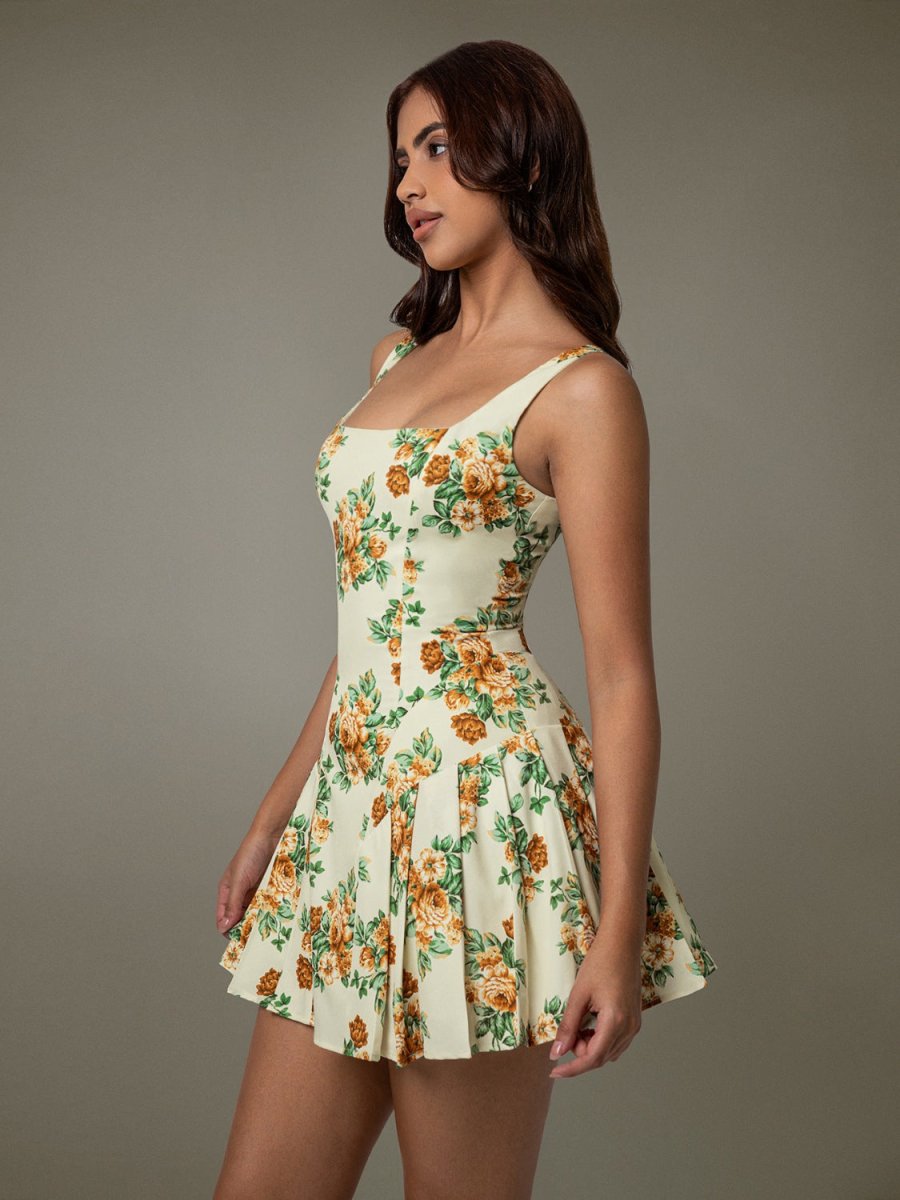 Floral Sleeveless Mini Pleated Dress - New Arrivals