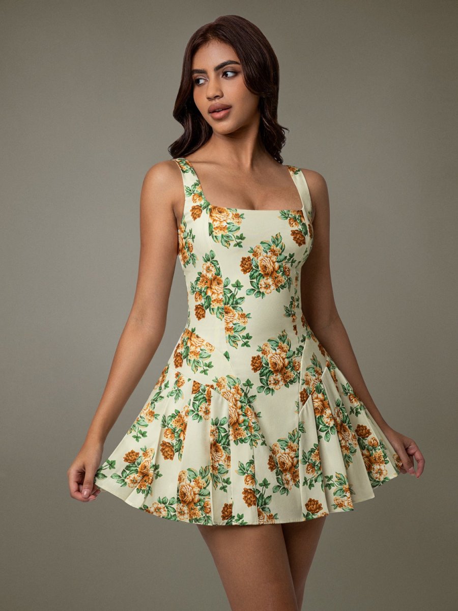 Floral Sleeveless Mini Pleated Dress - New Arrivals