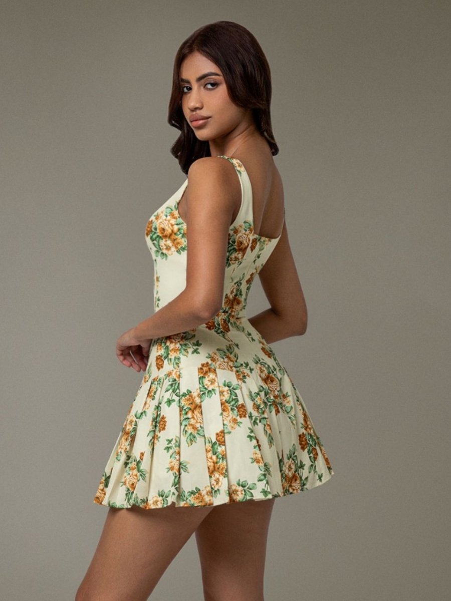 Floral Sleeveless Mini Pleated Dress - New Arrivals