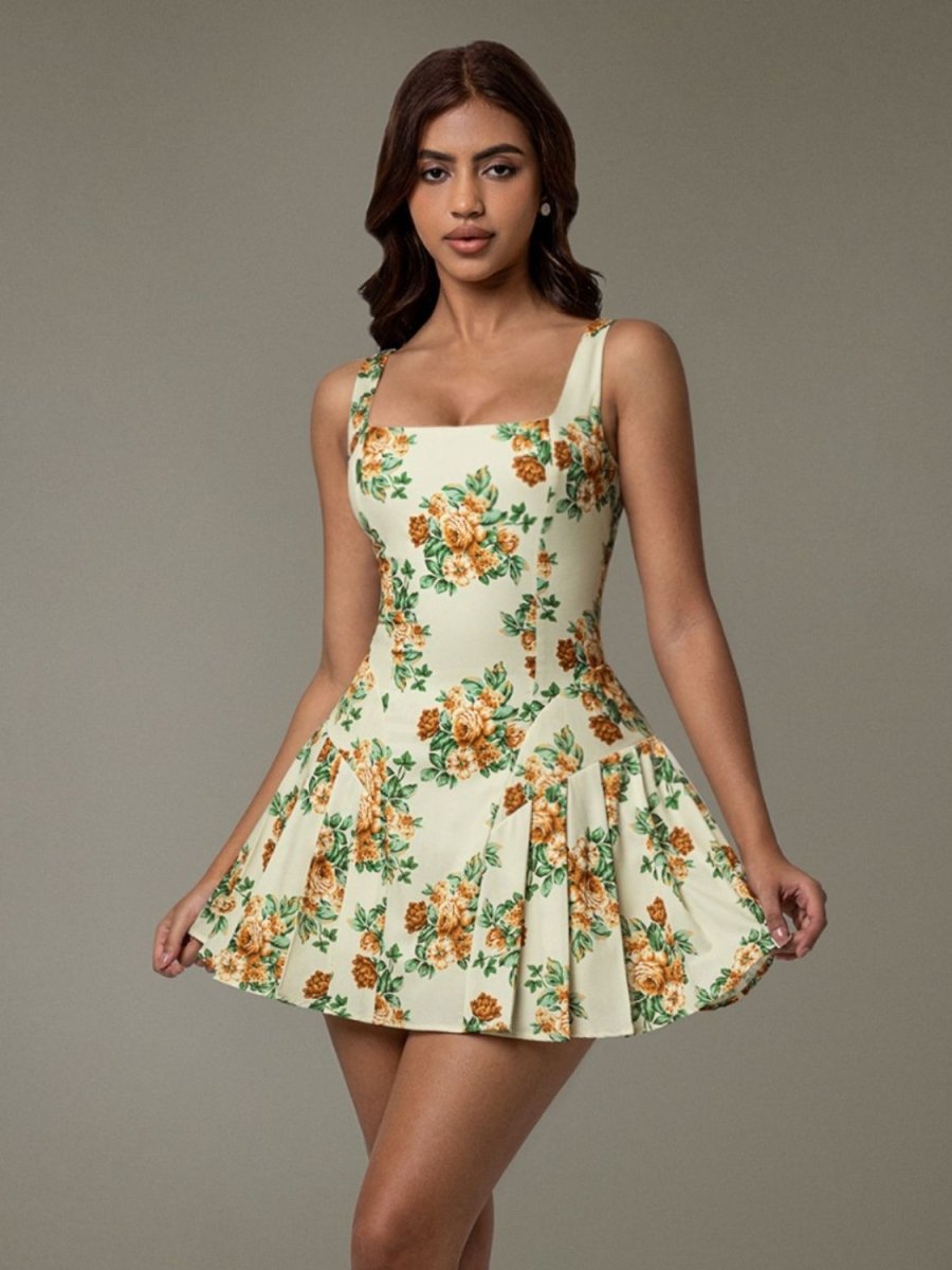 Floral Sleeveless Mini Pleated Dress - New Arrivals