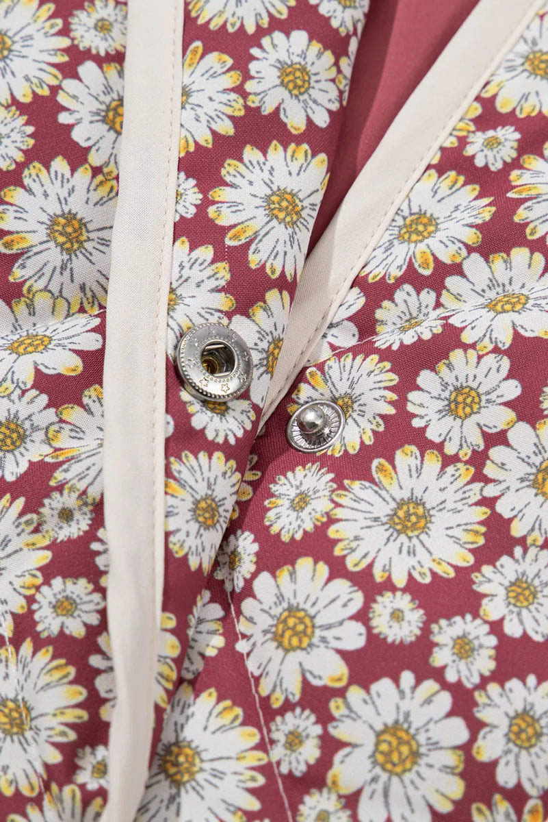 Floral Snap Down Mock Neck Coat - Outerwear