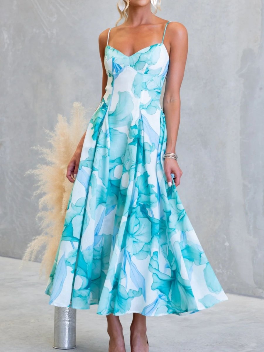 Floral Spaghetti Strap Midi Dress - 