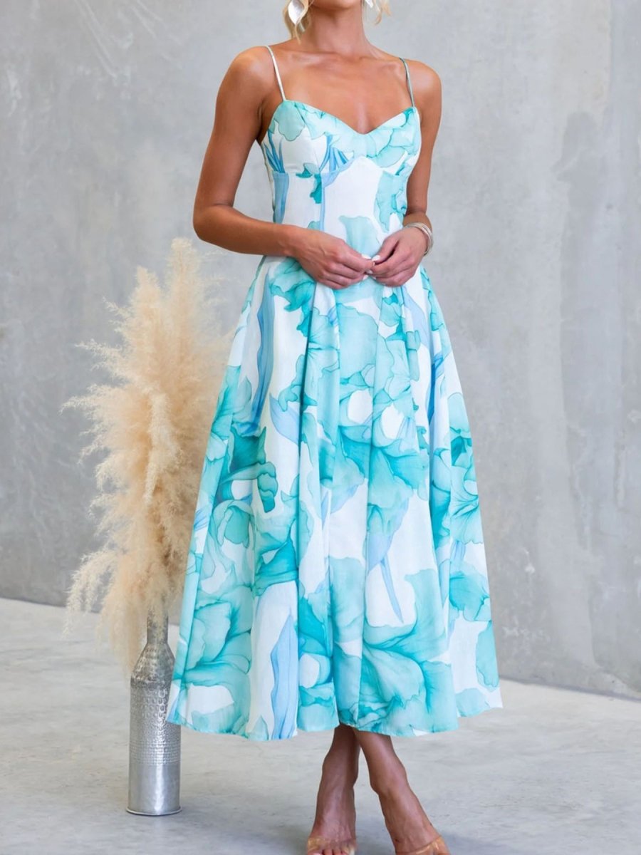 Floral Spaghetti Strap Midi Dress - 