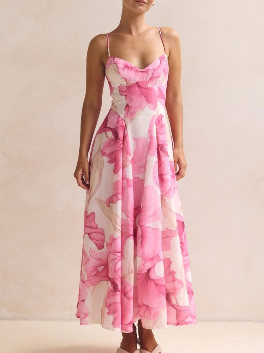 Floral Spaghetti Strap Midi Dress - 