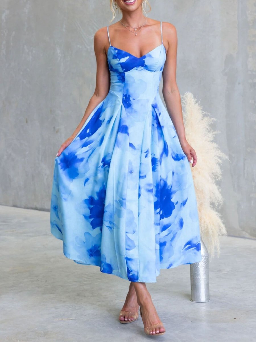 Floral Spaghetti Strap Midi Dress - 