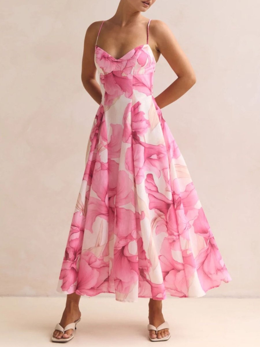 Floral Spaghetti Strap Midi Dress - 