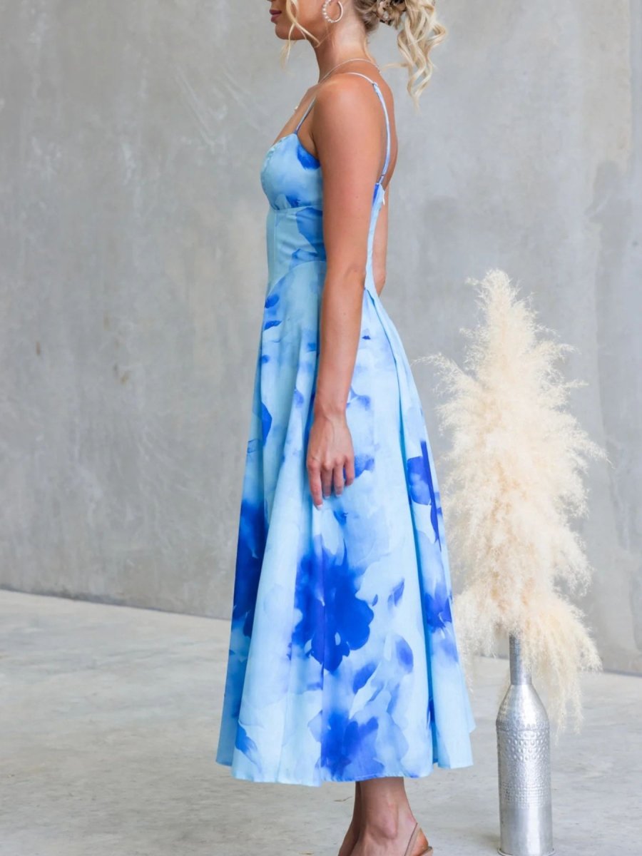 Floral Spaghetti Strap Midi Dress - 