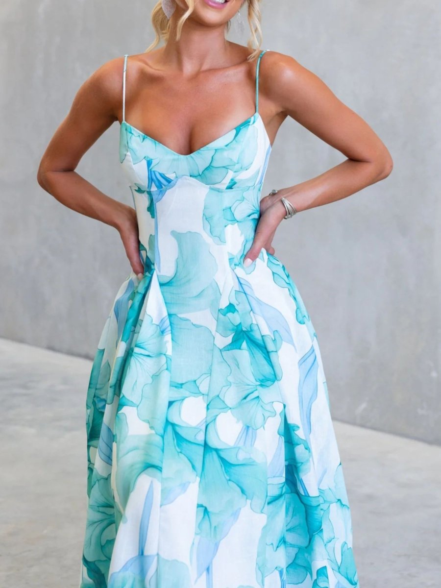 Floral Spaghetti Strap Midi Dress - 