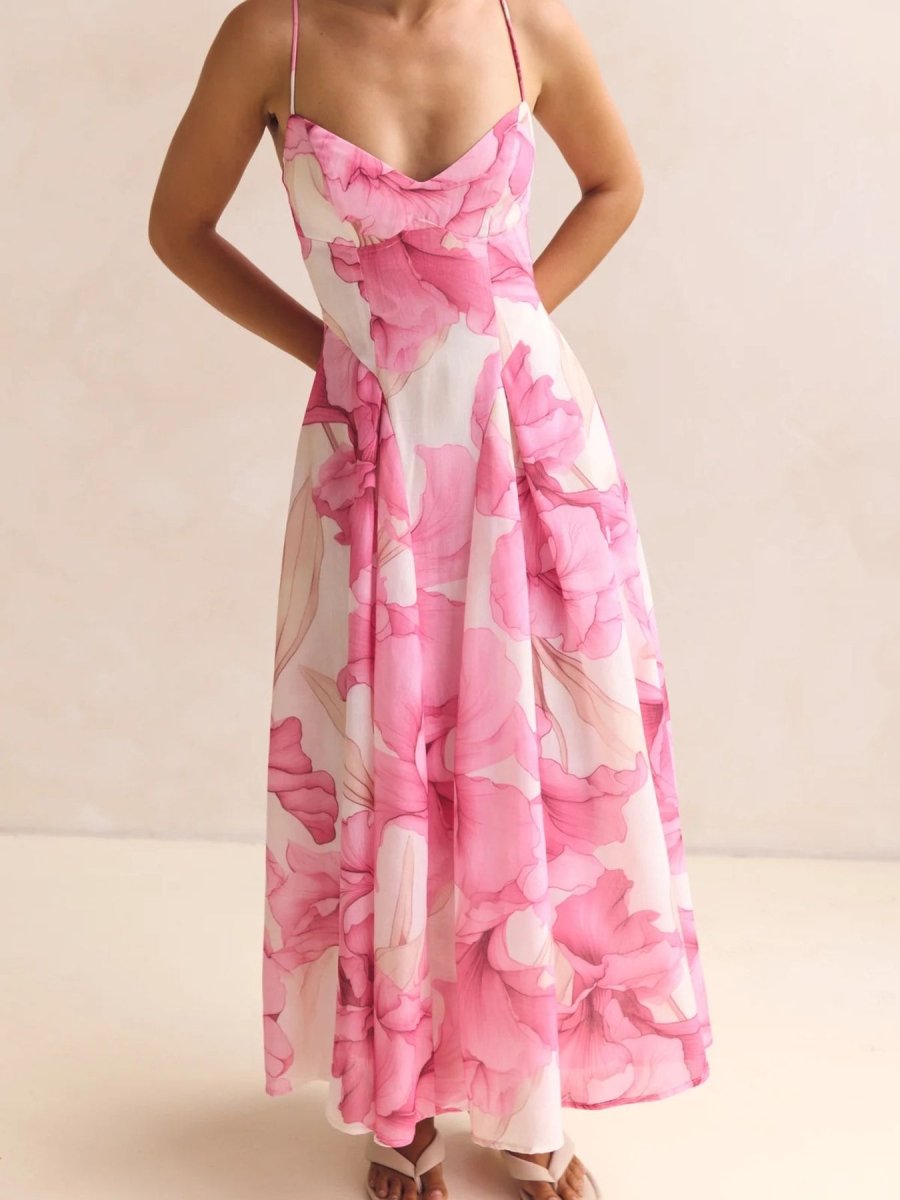 Floral Spaghetti Strap Midi Dress - 