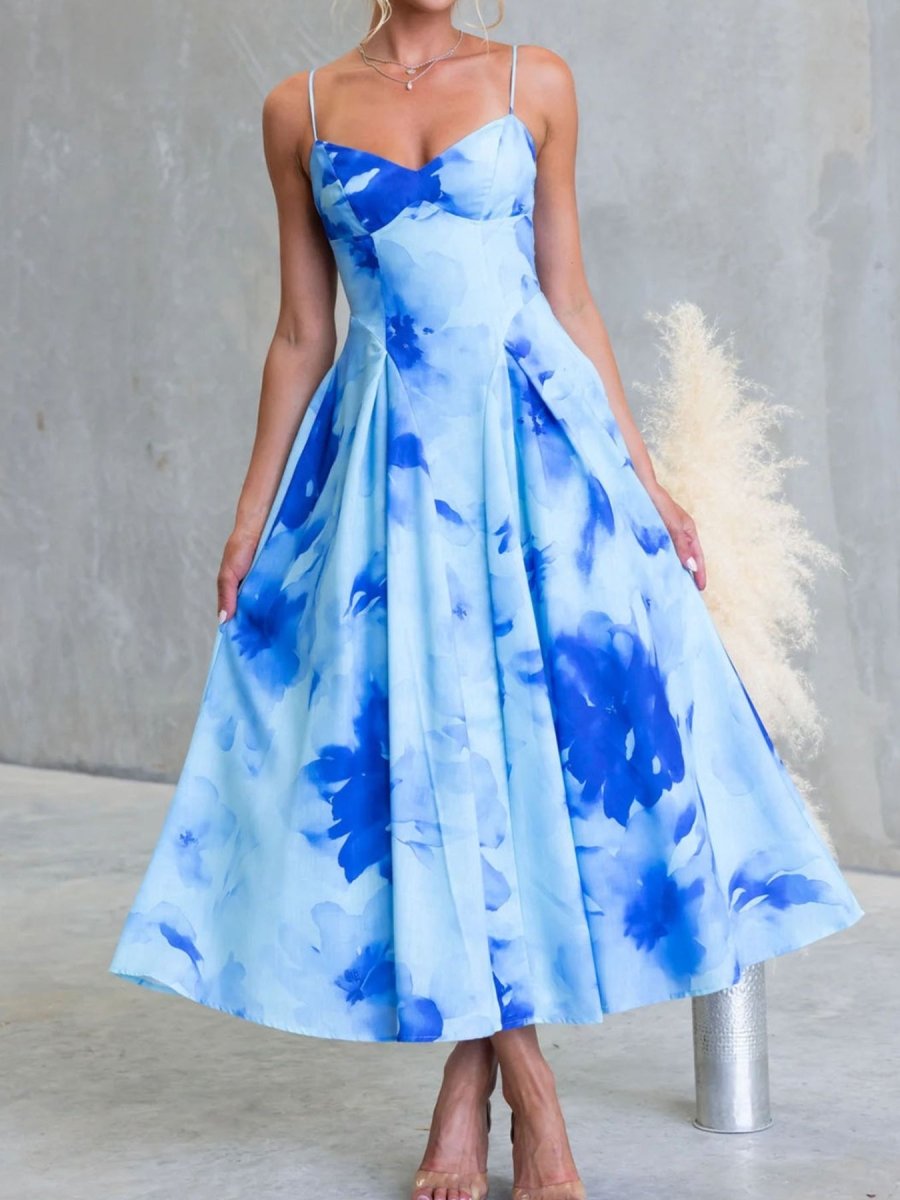 Floral Spaghetti Strap Midi Dress - 