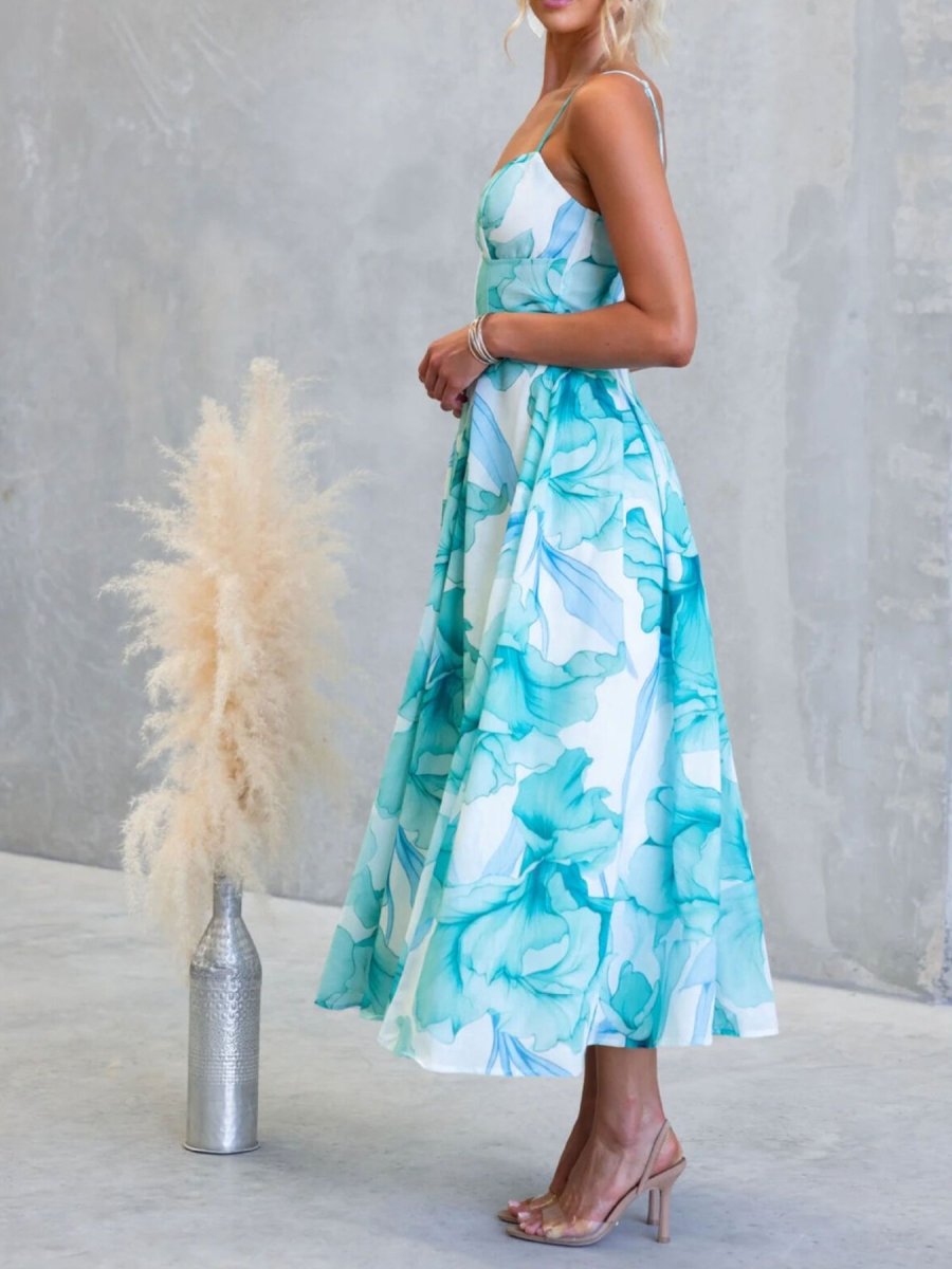 Floral Spaghetti Strap Midi Dress - 