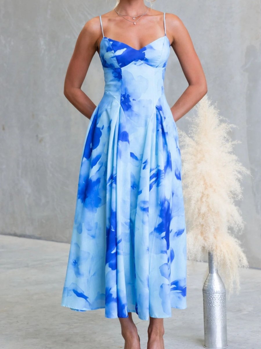Floral Spaghetti Strap Midi Dress - 