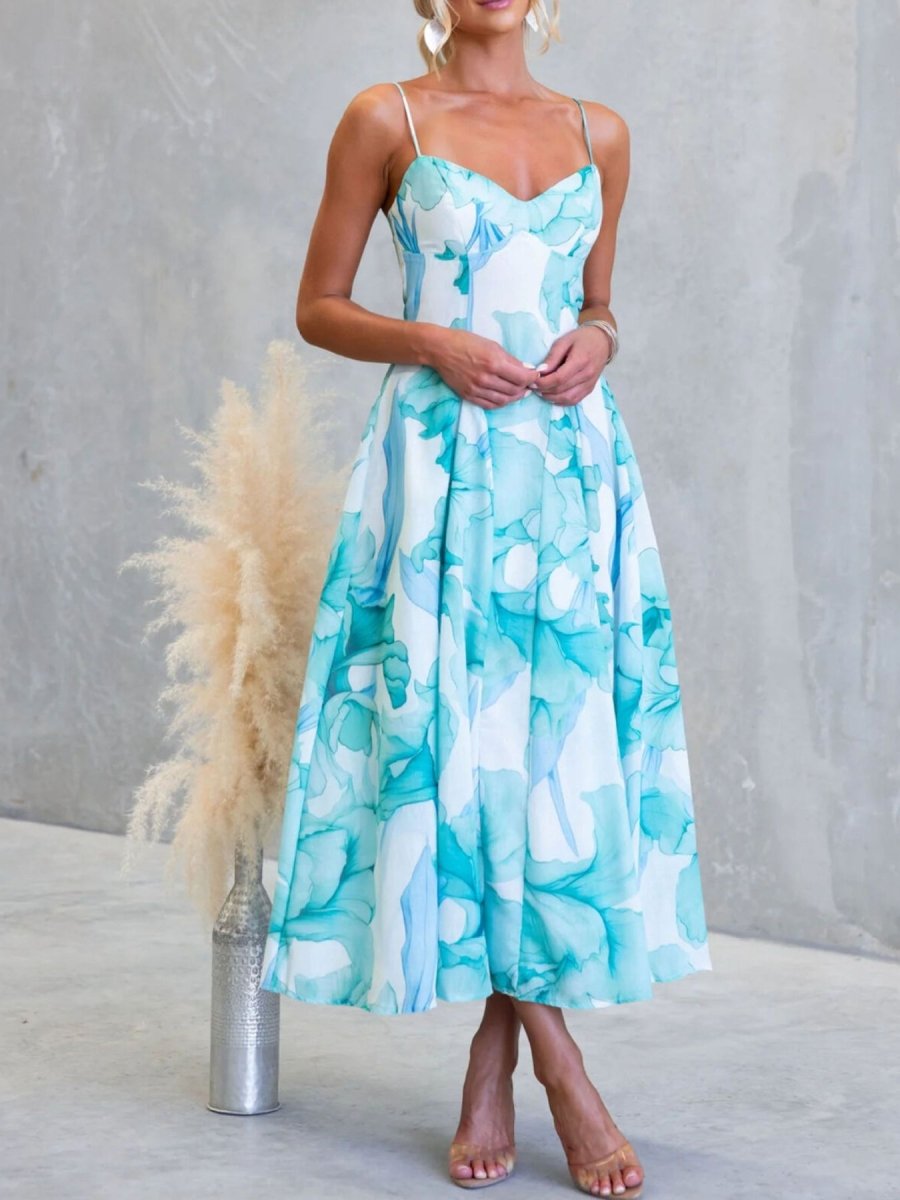 Floral Spaghetti Strap Midi Dress - 