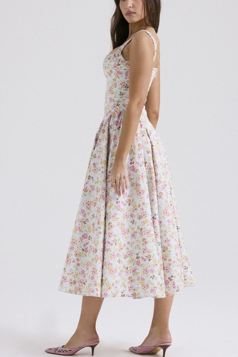 Floral Square Neck Wide Strap Midi Dress - New Arrivals