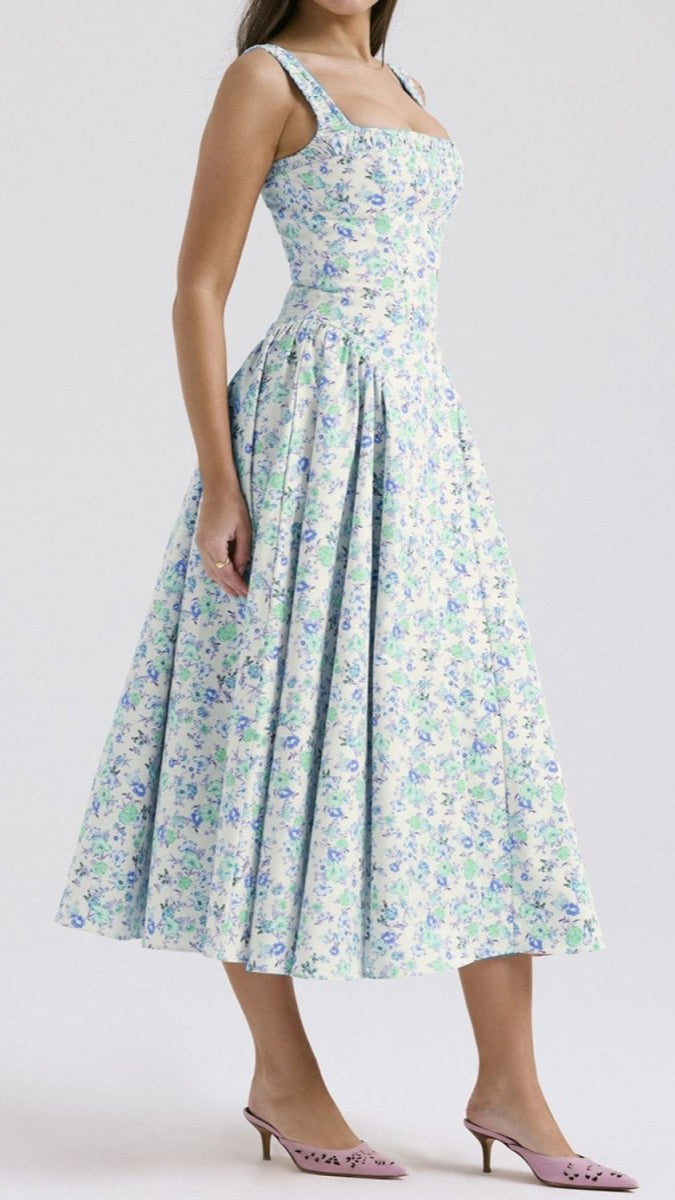 Floral Square Neck Wide Strap Midi Dress - New Arrivals