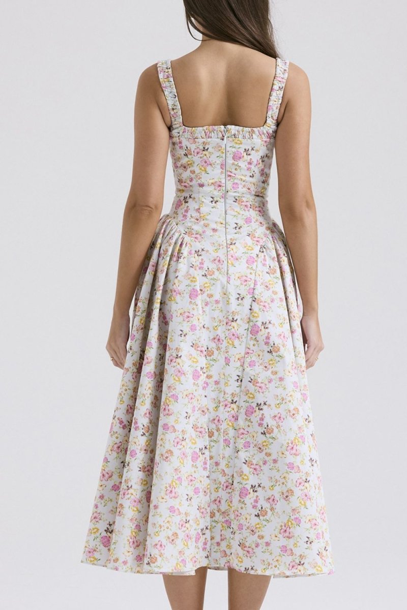 Floral Square Neck Wide Strap Midi Dress - New Arrivals