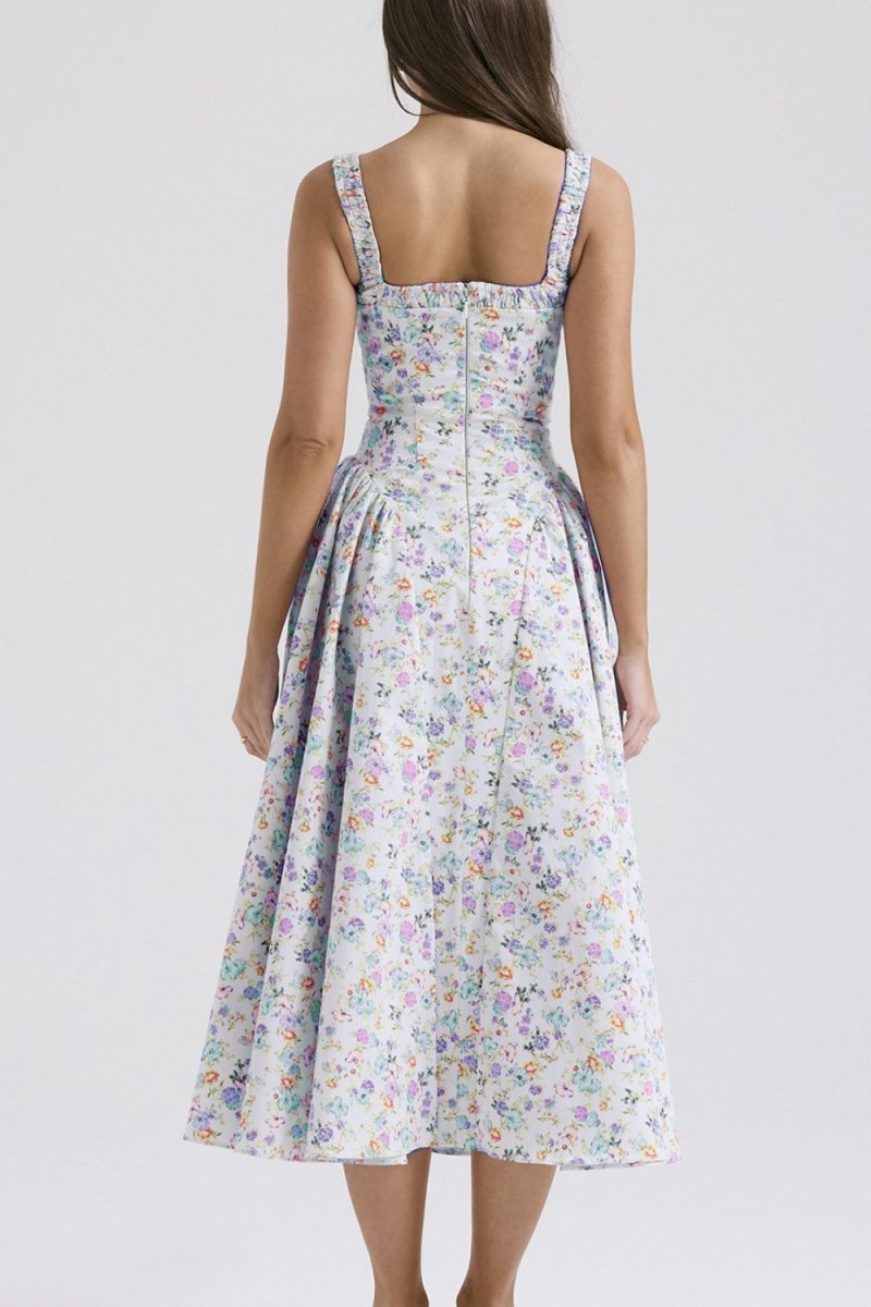 Floral Square Neck Wide Strap Midi Dress - New Arrivals