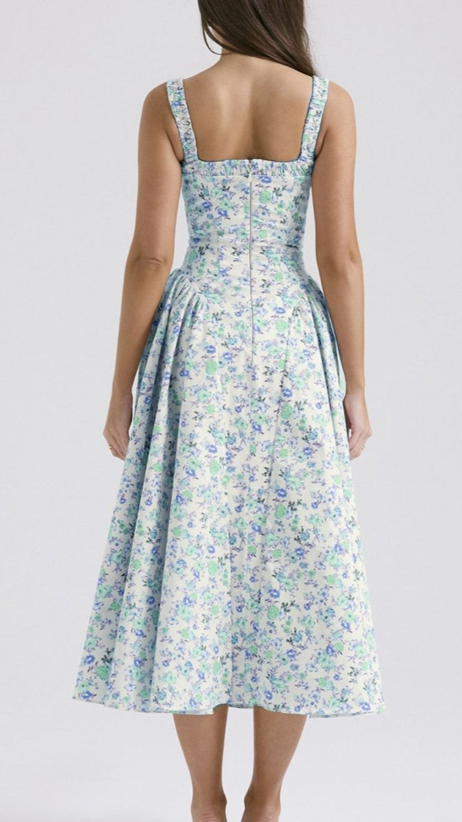 Floral Square Neck Wide Strap Midi Dress - New Arrivals