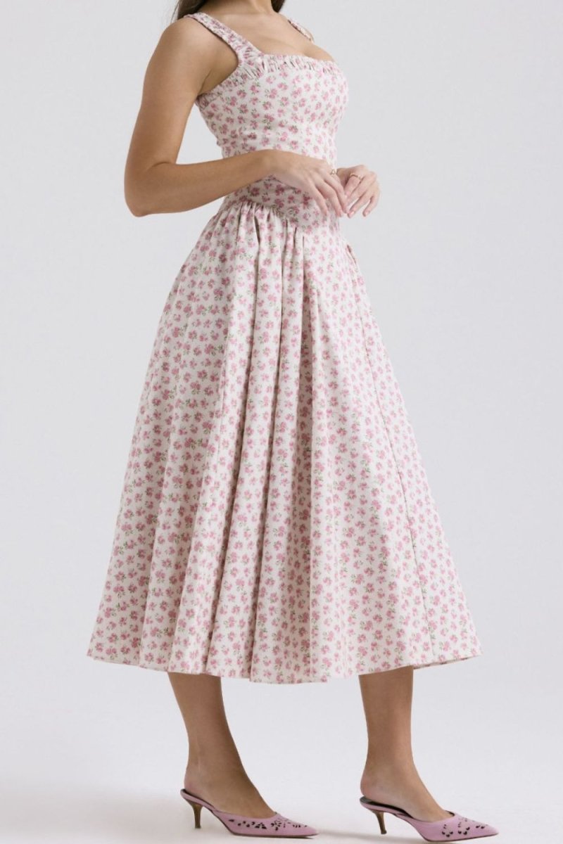 Floral Square Neck Wide Strap Midi Dress - New Arrivals