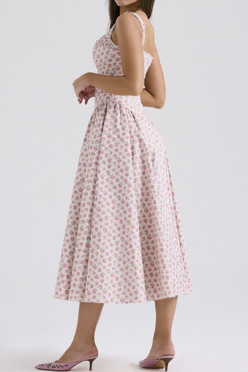 Floral Square Neck Wide Strap Midi Dress - New Arrivals