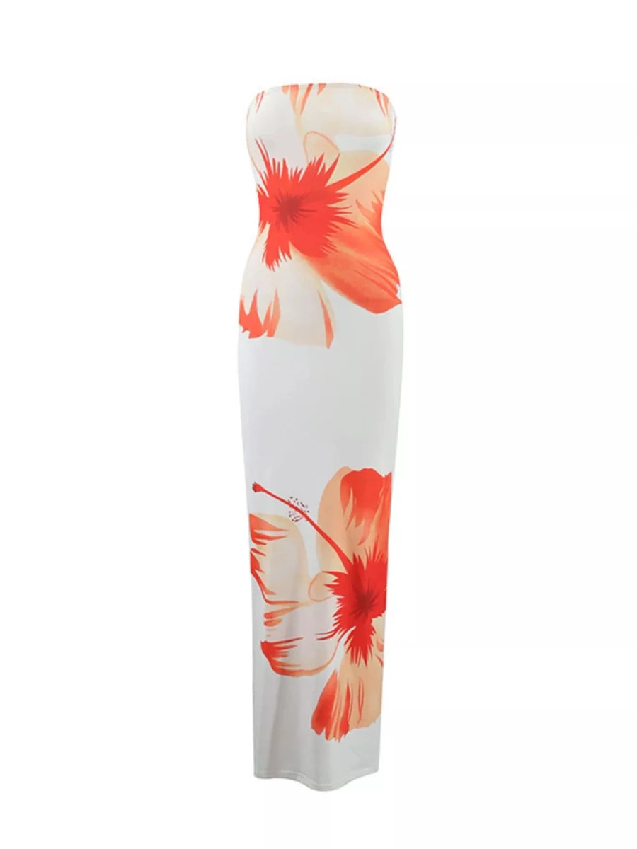 Floral Strapless Bodycon Maxi Dress - 