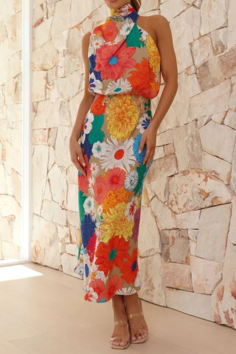 Floral Tied Back Sleeveless Midi Dress - New Arrivals