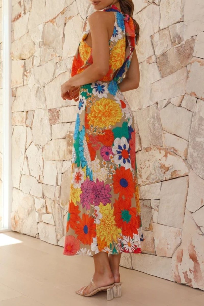 Floral Tied Back Sleeveless Midi Dress - New Arrivals