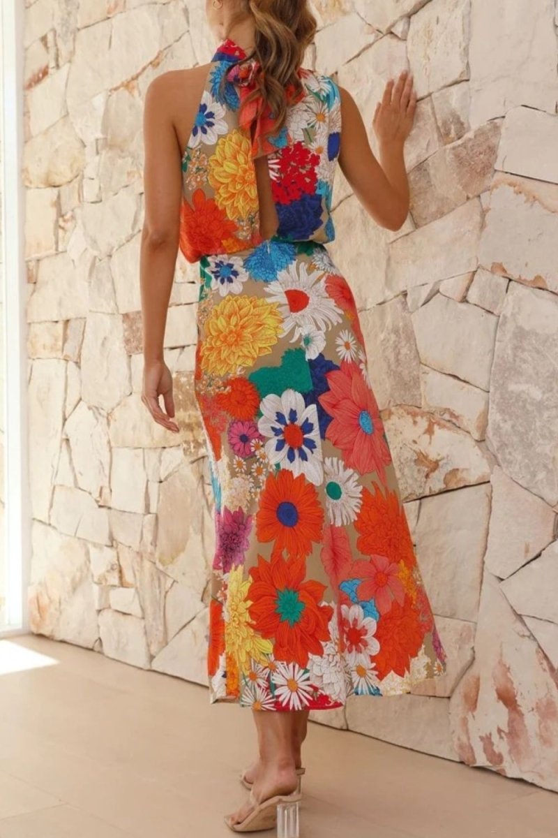 Floral Tied Back Sleeveless Midi Dress - New Arrivals