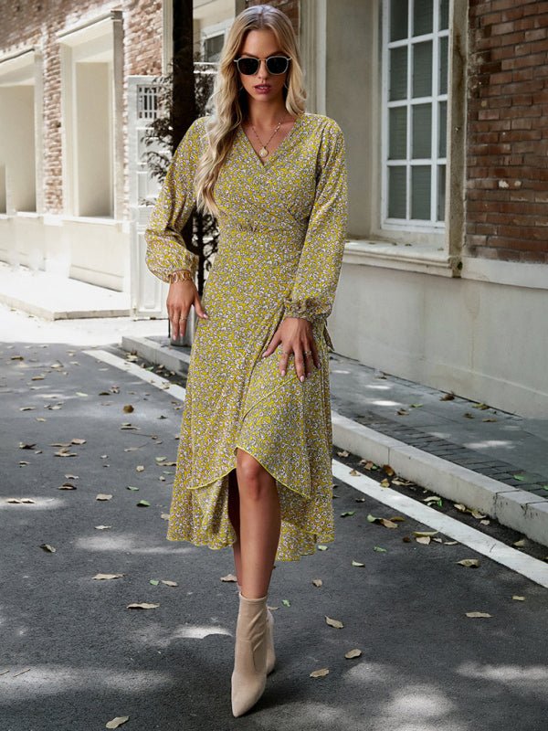 Floral wrap casual resort style strappy full skirt dress - Day Dress