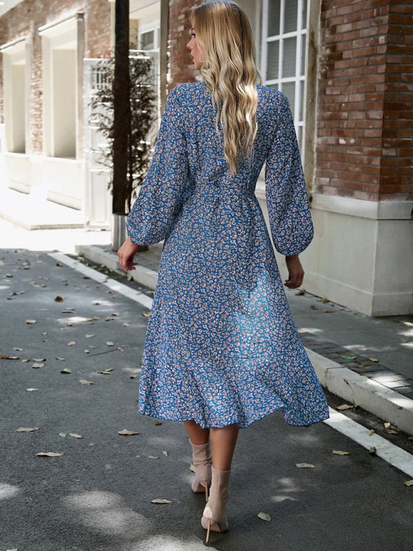 Floral wrap casual resort style strappy full skirt dress - Day Dress