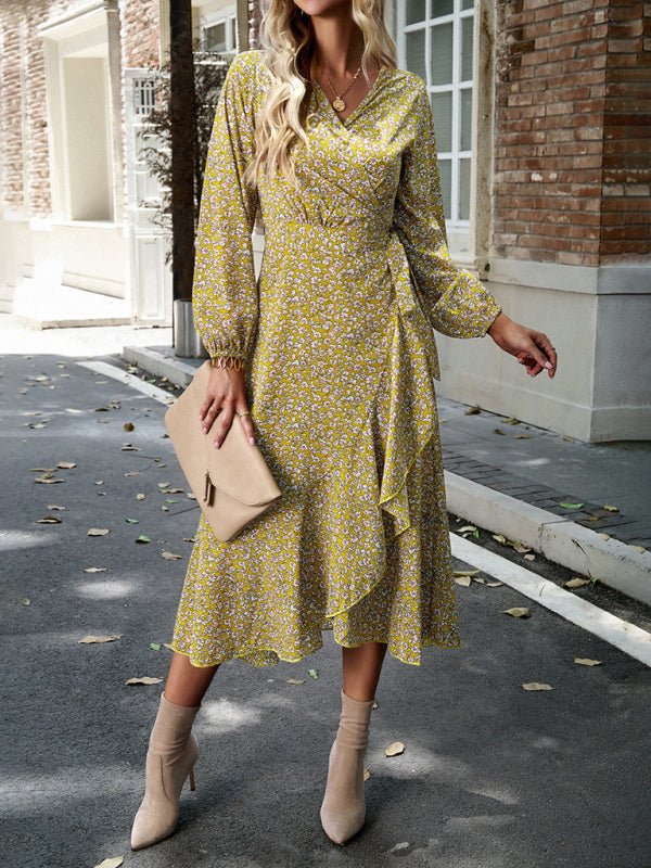 Floral wrap casual resort style strappy full skirt dress - Day Dress