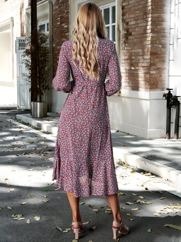 Floral wrap casual resort style strappy full skirt dress - Day Dress