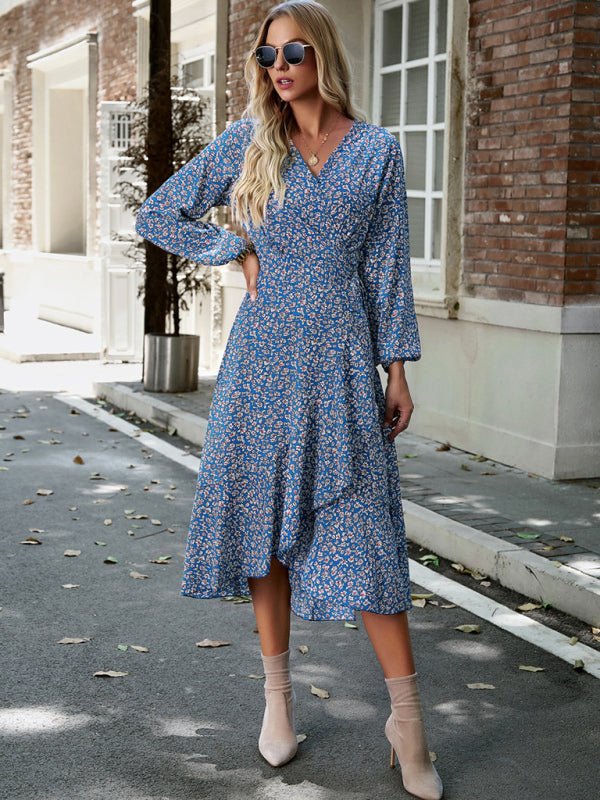 Floral wrap casual resort style strappy full skirt dress - Day Dress