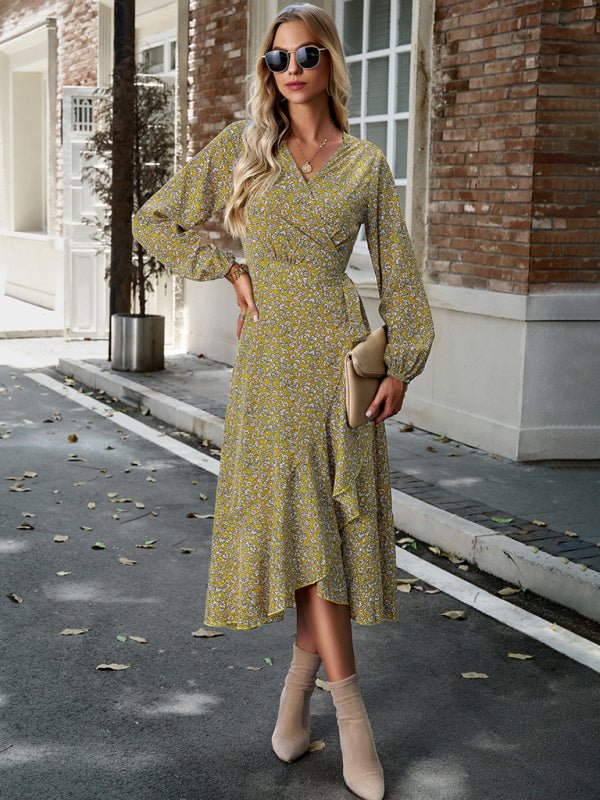 Floral wrap casual resort style strappy full skirt dress - Day Dress