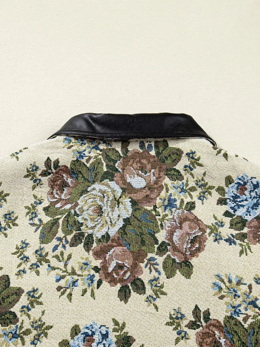 Floral Zip Up Collared Jacket - 