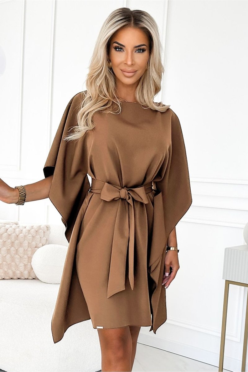 Flowy Butterfly Dress with Waist Belt - 