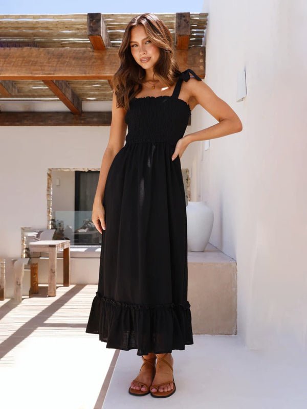 Fresh and sweet simple solid color suspender dress - Vacation Dress