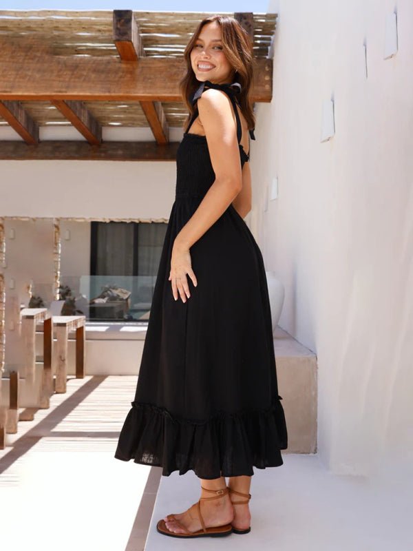 Fresh and sweet simple solid color suspender dress - Vacation Dress