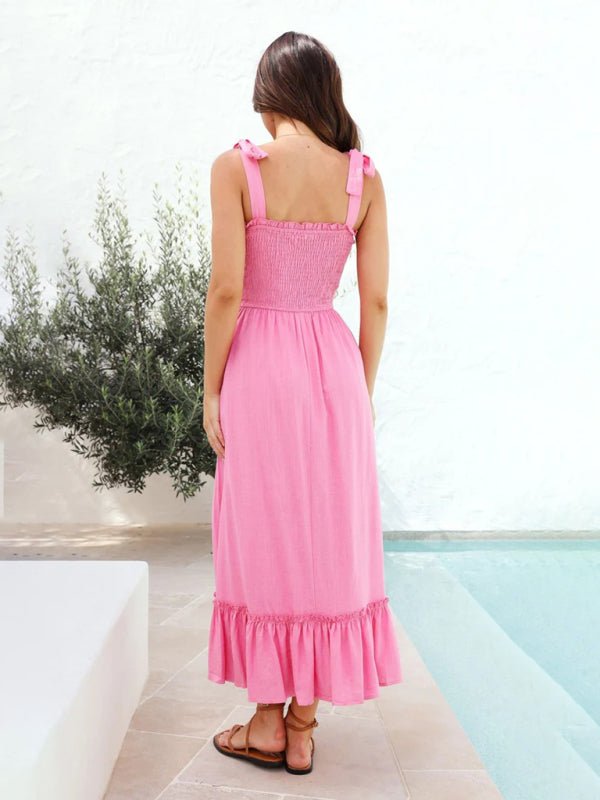 Fresh and sweet simple solid color suspender dress - Vacation Dress