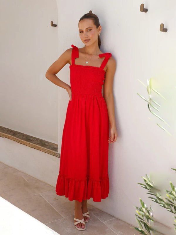 Fresh and sweet simple solid color suspender dress - Vacation Dress