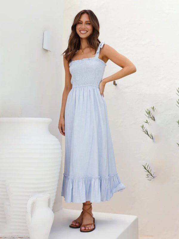 Fresh and sweet simple solid color suspender dress - Vacation Dress