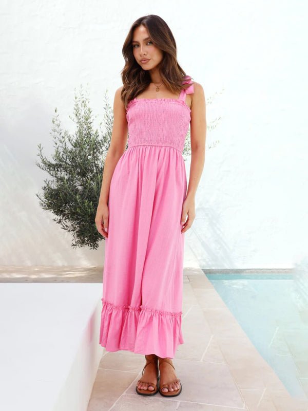 Fresh and sweet simple solid color suspender dress - Vacation Dress