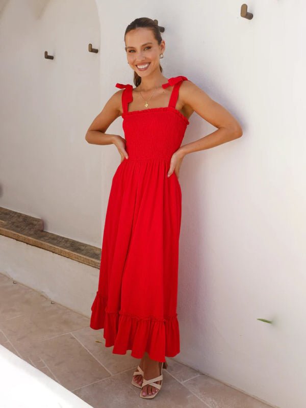 Fresh and sweet simple solid color suspender dress - Vacation Dress