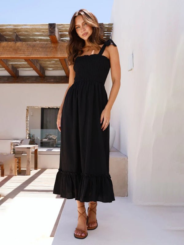 Fresh and sweet simple solid color suspender dress - Vacation Dress