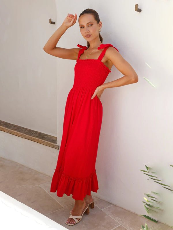 Fresh and sweet simple solid color suspender dress - Vacation Dress