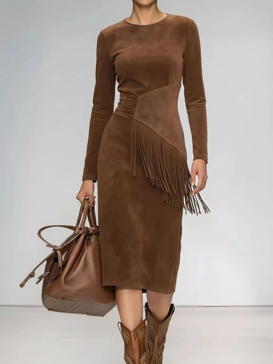 Fringe Ruched Midi Dress - 
