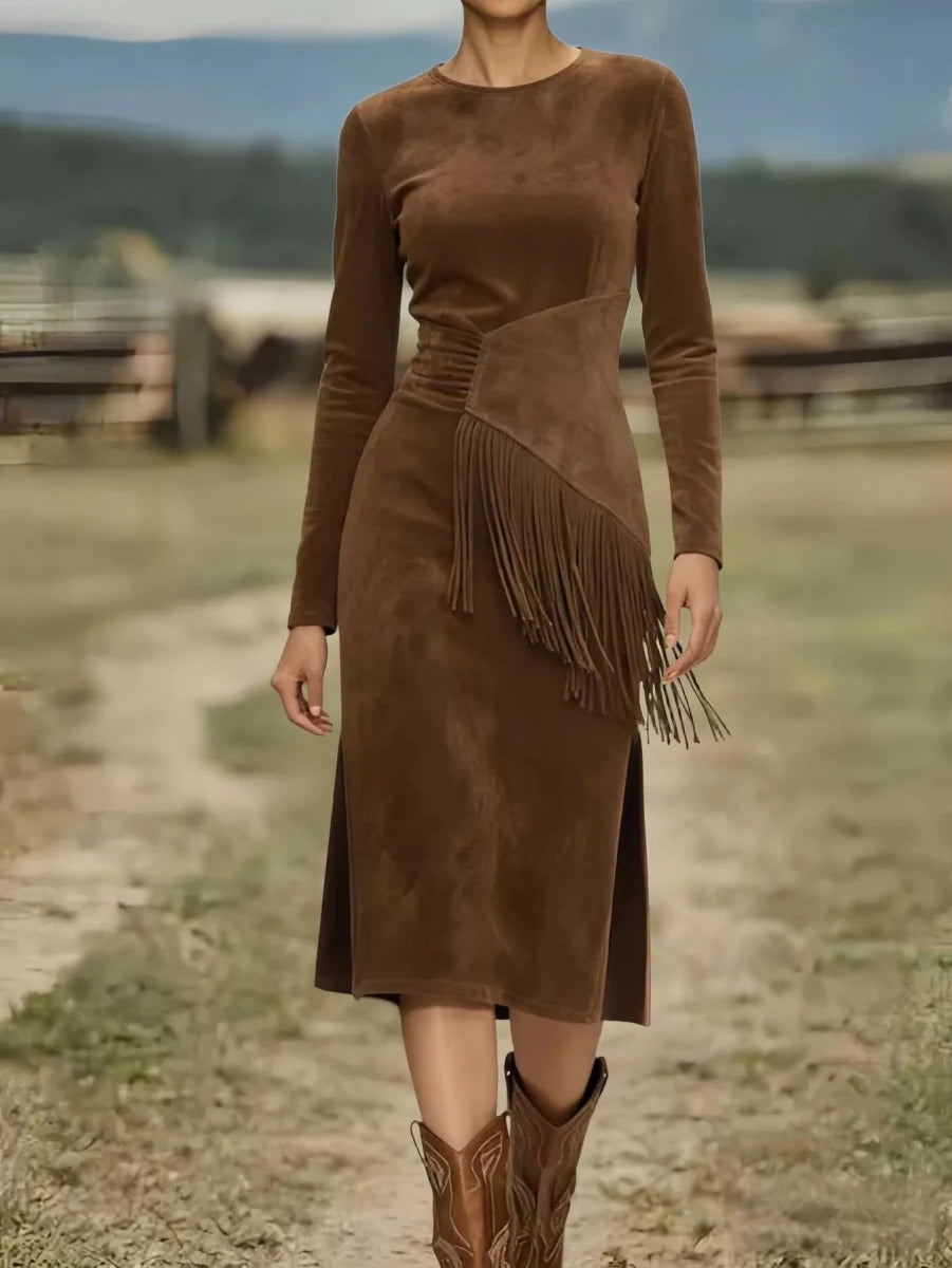 Fringe Ruched Midi Dress - 