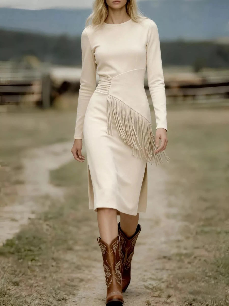 Fringe Ruched Midi Dress - 
