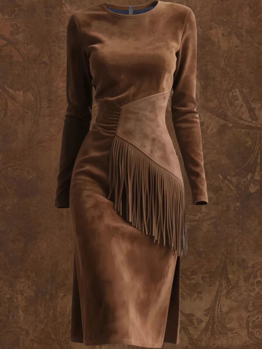 Fringe Ruched Midi Dress - 