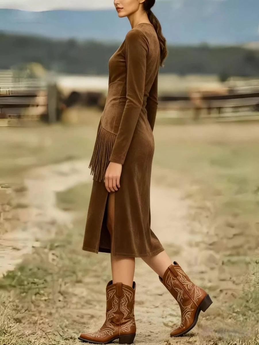 Fringe Ruched Midi Dress - 